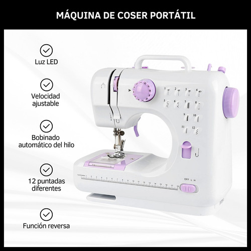 Máquina De Coser Eléctrica Portátil 12 Puntadas Con Luz Blanco
