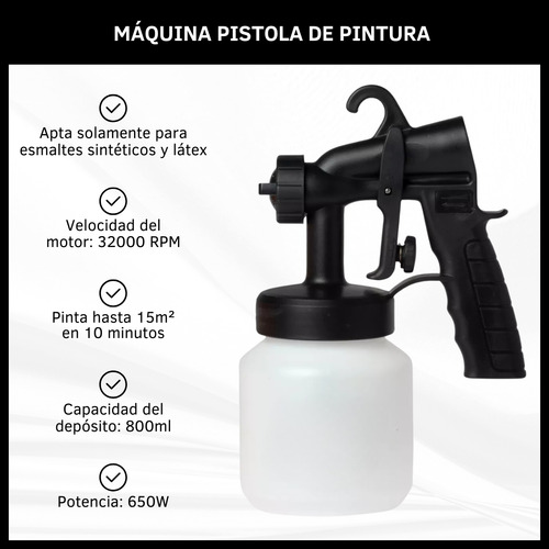 Maquina Pistola Para Pintar 650w Pintura Soplete 800ml