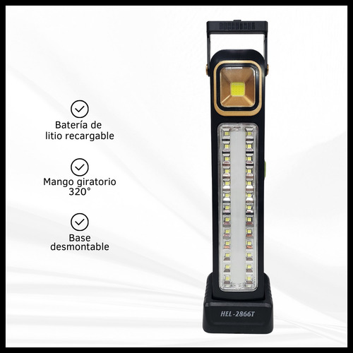 Linterna Usb Recargable 5 Modos De Luz 26 Leds + 1 Tubo 30w Blanco Negro