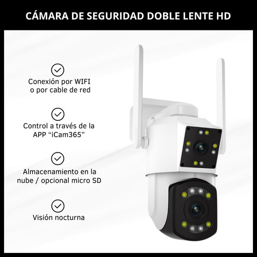 Cámara De Seguridad Doble Lente Hd Wifi Exterior Interior