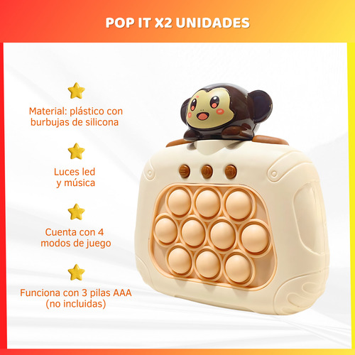 Pop It Quick Push Electronico X2 Unidades A Pilas Luz Sonido