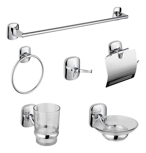 Set Kit 6 Accesorios Para Baño Completo De Acero Cromado