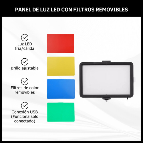 Panel Luz Led Usb Con Filtros Colores Removibles Fotografía Negro Blanco
