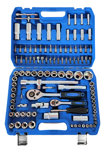 Set De Herramientas Manuales X108 Piezas Llave Tubo Caja Kit Azul