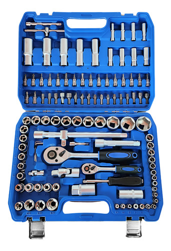 Set De Herramientas Manuales X108 Piezas Llave Tubo Caja Kit Azul