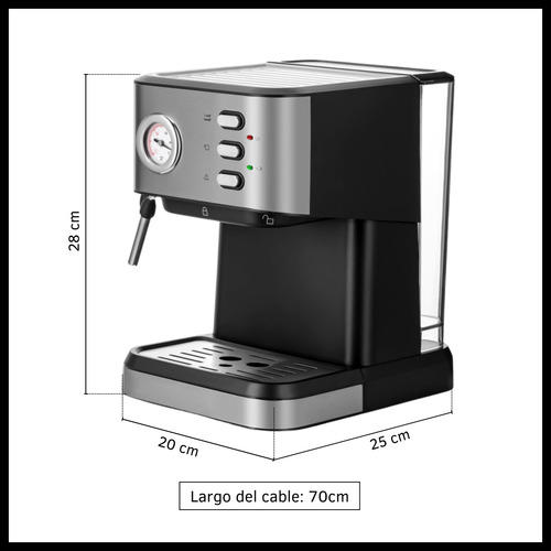 Cafetera Espresso Semi Automática Espumador De Leche 1.6l Plateado