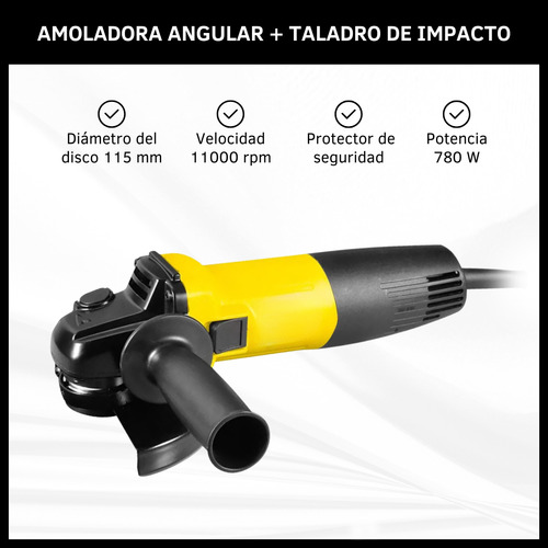 Set Taladro De Impacto 850w Amoladora Angular 780w Estuche