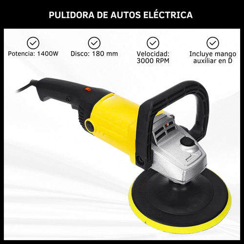 Pulidora Eléctrica Angular Para Autos 180mm 1400w 3000 Rpm