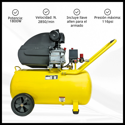 Compresor De Aire Eléctrico Portátil 50 Litros 116psi 1200w