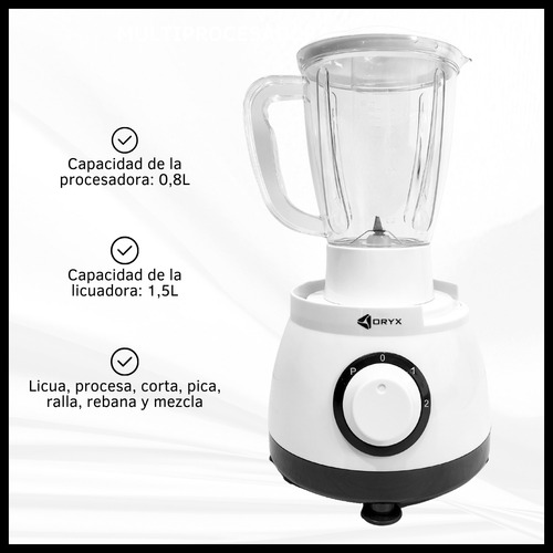 Multiprocesadora Jarra Licuadora 2 Velocidades Accesorios Blanco