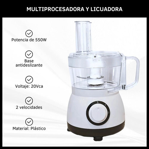 Multiprocesadora Jarra Licuadora 2 Velocidades Accesorios Blanco