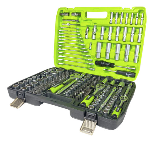 Set Caja Herramientas Llaves Tubos Puntas 216 Piezas Estuche Verde
