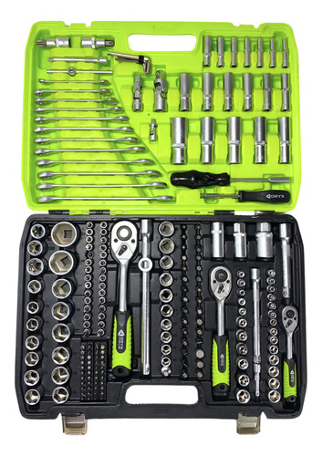 Set Caja Herramientas Llaves Tubos Puntas 216 Piezas Estuche Verde