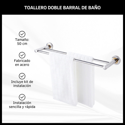 Toallero Barral Doble Recto Para Baño 50 Cm Toallas Ducha