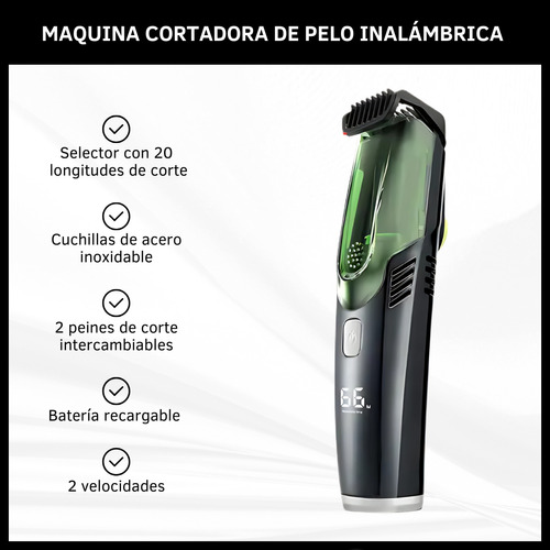 Maquina Cortadora De Pelo Barba Con Aspiradora Inalámbrica