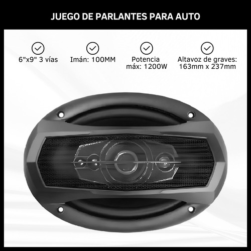 Juego De Parlantes Para Autos 6x9 Pulgadas 3 Vías 1200w 89db