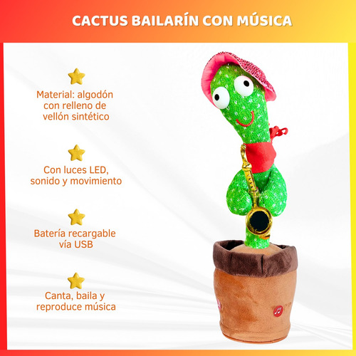 Cactus Bailarín Juguete Con Música Canta Baila Y Repite Voz