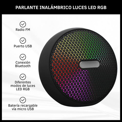 Parlante Inalámbrico Con Bluetooth Recargable Luces Led Rgb