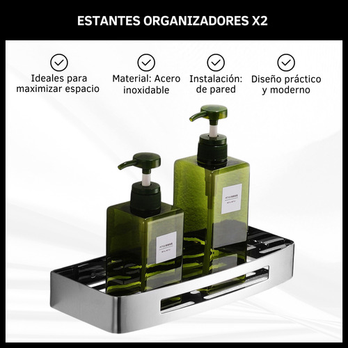 Estante Organizador Para Baño De Pared Acero Inoxidable X2