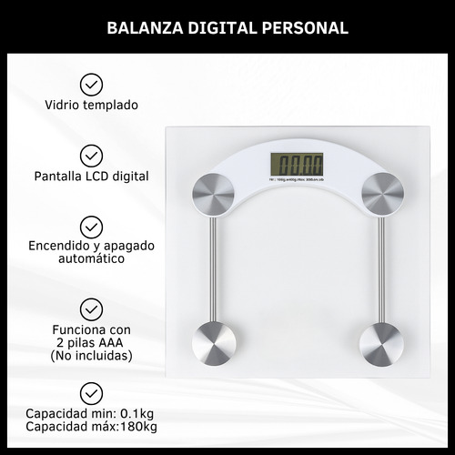 Balanza Digital Baño Personal Corporal 180 Kg De Vidrio Blanco