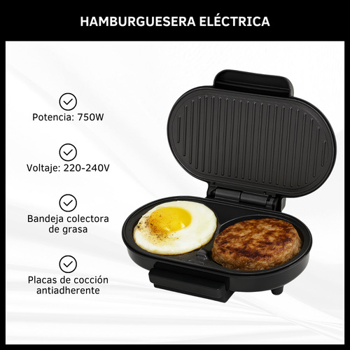 Hamburguesera Eléctrica 750w 2 Hamburguesas Smasher Y Molde