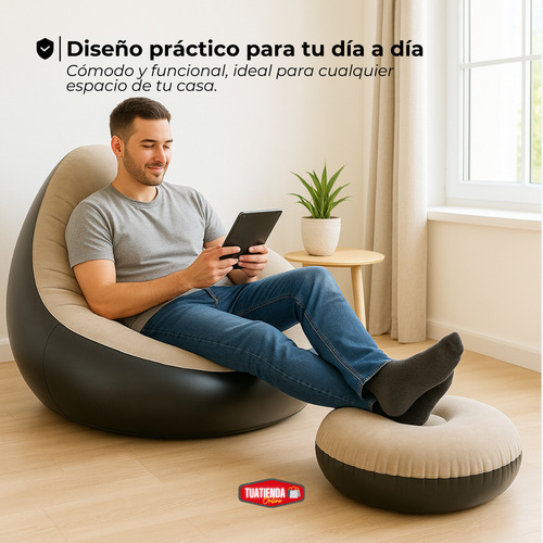 Sofa Sillon Inflable Tipo Puff Reposapiés Inflador Cómodo