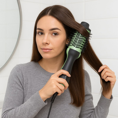 Combo Planchita De Pelo Y Cepillo Secador Modelador Cabello