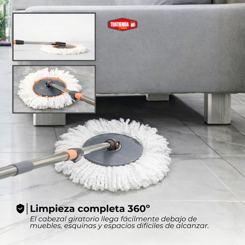 Mopa Lampazo Escurridor Balde Centrifugador Mango Regulable Gris