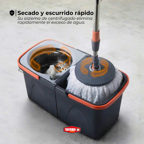 Mopa Lampazo Escurridor Balde Centrifugador Mango Regulable Gris