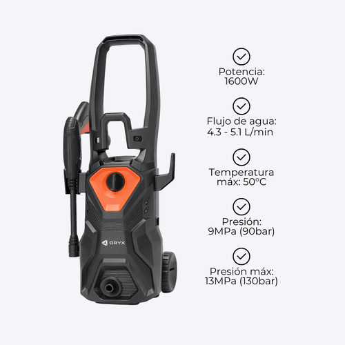 Hidrolavadora Eléctrica 1600w Alta Presión 130bar 5.1 L/min
