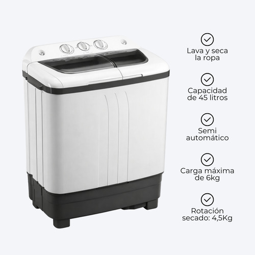 Lavasecarropas Semiautomático Carga Superior 6kg Lava Y Seca