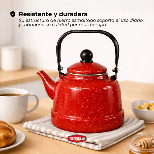 Pava 1,7 Litros Pico Matero Hierro Esmaltado Mango De Hierro