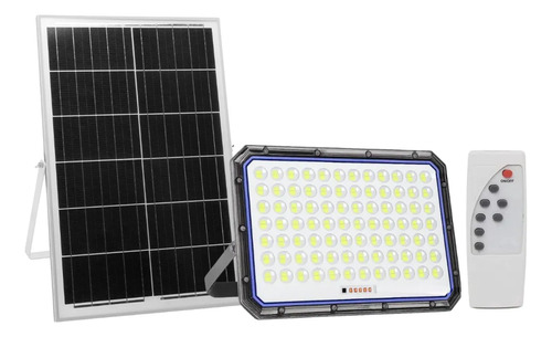 Reflector Led Panel Solar Ip66 200w Exterior Control Remoto Negro Blanco Frío