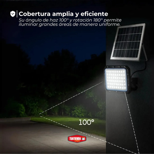 Reflector Led Panel Solar Ip66 200w Exterior Control Remoto Negro Blanco Frío