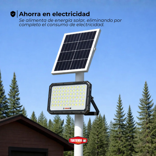 Reflector Led Panel Solar Ip66 200w Exterior Control Remoto Negro Blanco Frío