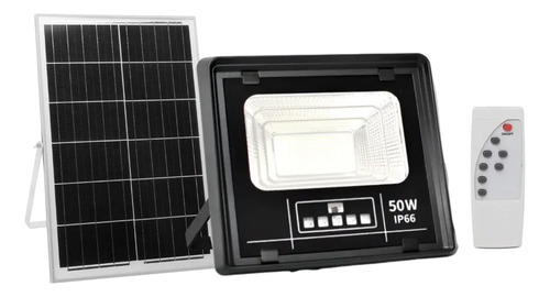 Reflector Luz Led Panel Solar 50w Control Remoto Exterior Negro Blanco Frío