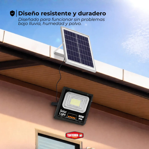 Reflector Luz Led Panel Solar 50w Control Remoto Exterior Negro Blanco Frío
