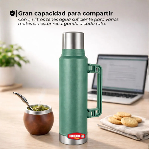Termo Acero Inoxidable 1.4 Litros Con Manija Pico Cebador