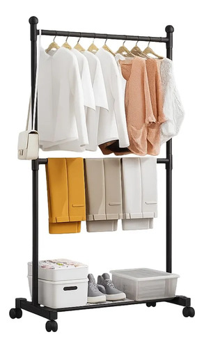 Organizador Ropa Perchero Zapatero Con Ruedas Desarmable Negro