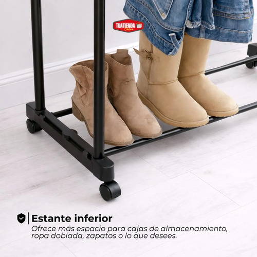 Organizador Ropa Perchero Zapatero Con Ruedas Desarmable Negro