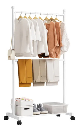 Organizador Ropa Perchero Zapatero Con Ruedas Desarmable Blanco