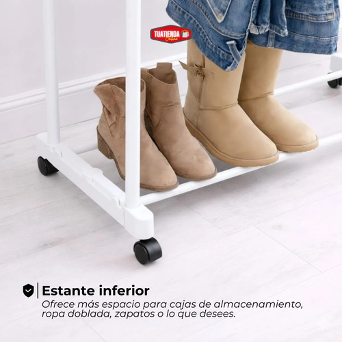Organizador Ropa Perchero Zapatero Con Ruedas Desarmable Blanco