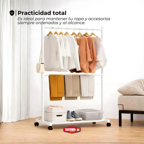 Organizador Ropa Perchero Zapatero Con Ruedas Desarmable Blanco