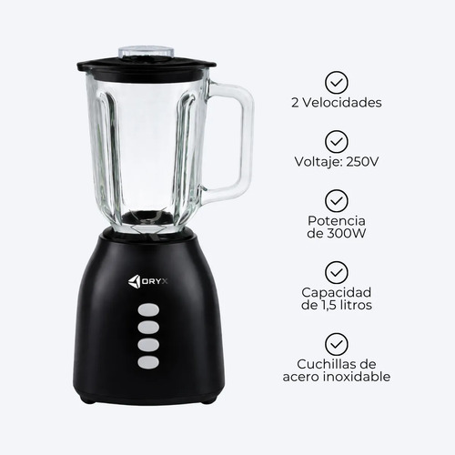 Licuadora Jarra De Vidrio 2 Velocidades 1,5 Litros Molinillo Negro