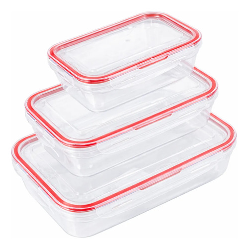 Set 3 Contenedores Cierre Hermético Recipientes Plastico Rojo
