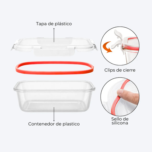 Set 3 Contenedores Cierre Hermético Recipientes Plastico Rojo