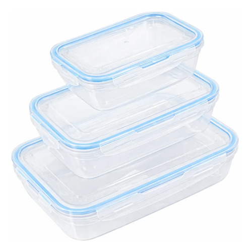 Set 3 Contenedores Cierre Hermético Recipientes Plastico Celeste
