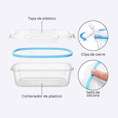 Set 3 Contenedores Cierre Hermético Recipientes Plastico Celeste