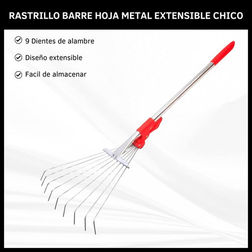 Rastrillo Barre Hojas Metal Extensible Chico 75cm