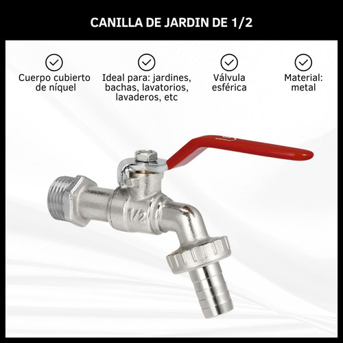 Canilla Esférica Metalica Palanca 1/2 Metal Riego Manguera
